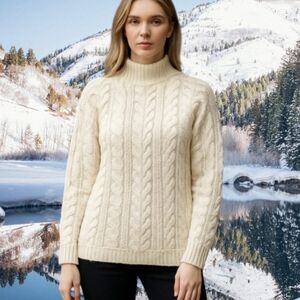 Vtg 60s Wool Cream Cable Knit Sweater Gilmore Girls Inspo Chunky Italy Made Sz S